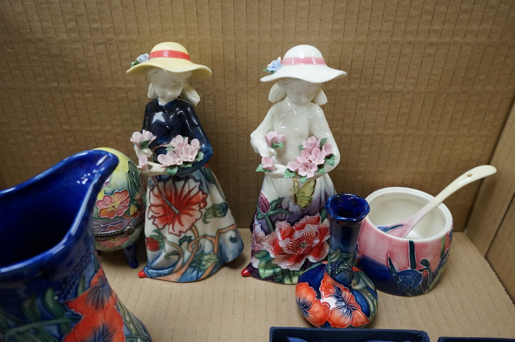 A collection of mostly boxed tube line, ‘Old Tupton’ Ware, vases, boxes, figurines and jugs etc, tallest item 21cm high